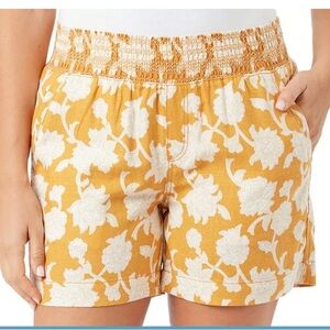 Beachy Floral Orange cream Women's Hawaiian Shorts size L elastic waist linen